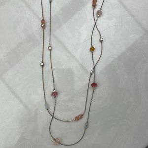 LOFT Necklace Multi Strand Goldtone Peach Blush Beading NWT